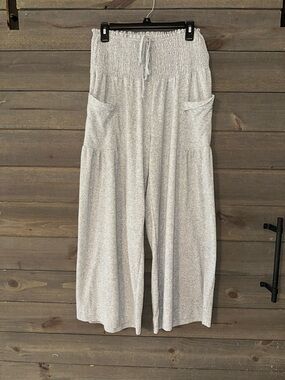 SAGE + FIG Smocked Waist Wide-Leg Lounge Pants - Light Gray